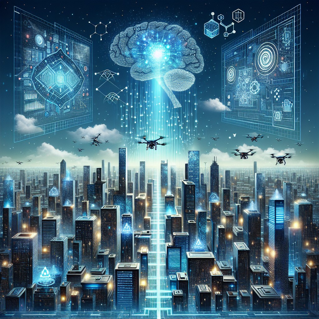 Couverture illustrant la digitalisation en 2024 avec des éléments de technologie avancée comme l'intelligence artificielle et le cloud computing.