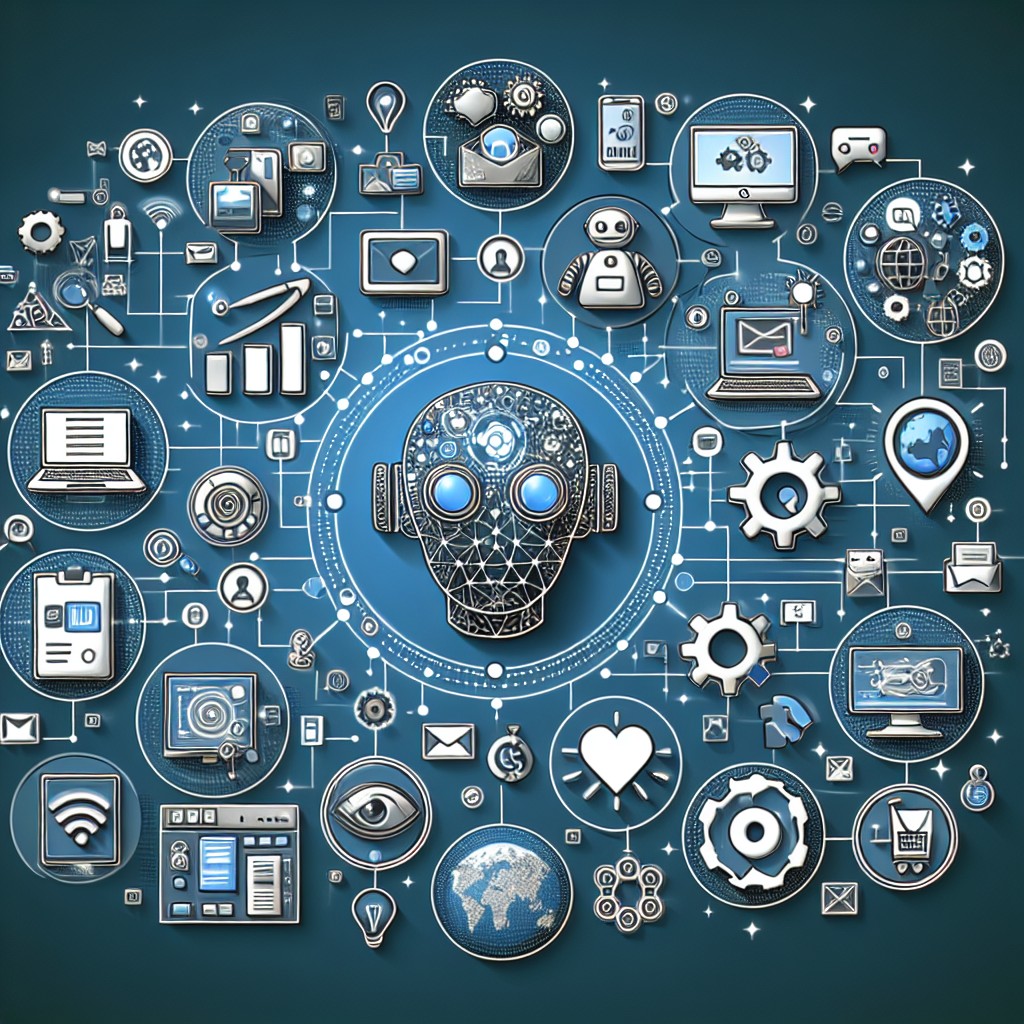 Un graphique représentant des icônes de marketing digital telles que l'IA, les réseaux sociaux et le commerce électronique, symbolisant la transformation digitale des PME.