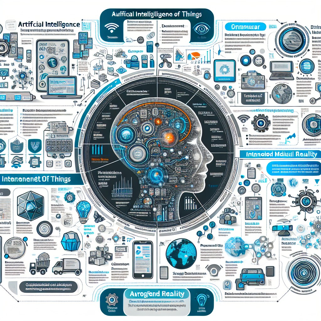 Infographie montrant diverses technologies digitales, comme l'IA, l'IoT, la réalité augmentée, et illustrant leur rôle dans la transformation des PME.