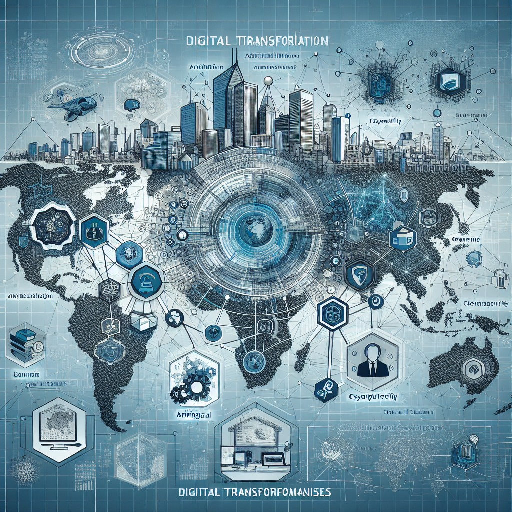 Une illustration représentant la transformation numérique des entreprises en Wallonie, avec des mentions de technologies comme l'IA et la cybersécurité.