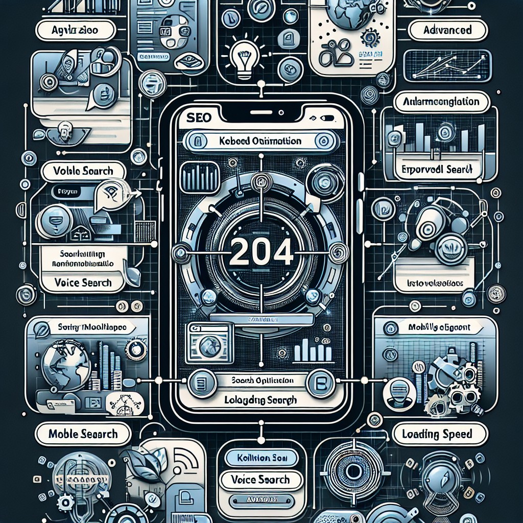 Couverture représentant diverses tendances et technologies du SEO mobile en 2024