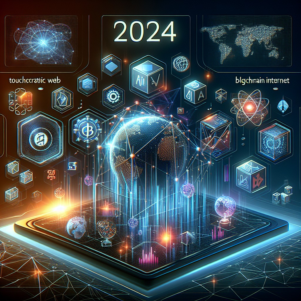 Image de couverture illustrant les tendances web innovantes pour l'année 2024, avec des éléments numériques modernes et futuristes.