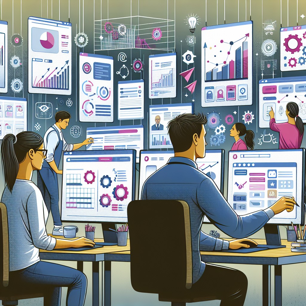 Une illustration représentant une PME en pleine transformation numérique, avec divers outils digitaux à l'écran.