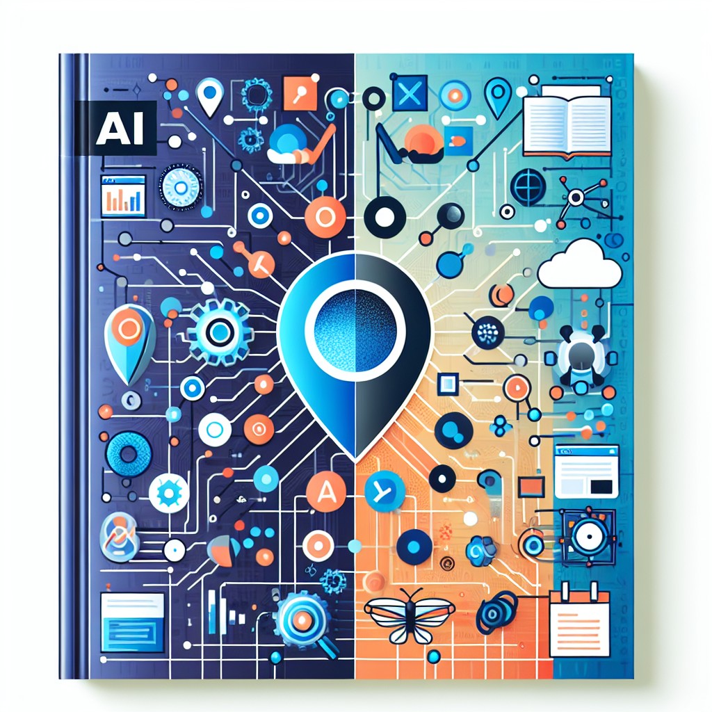 Image de couverture illustrant l'intégration de l'IA dans le SEO local avec des icônes de technologies modernes.