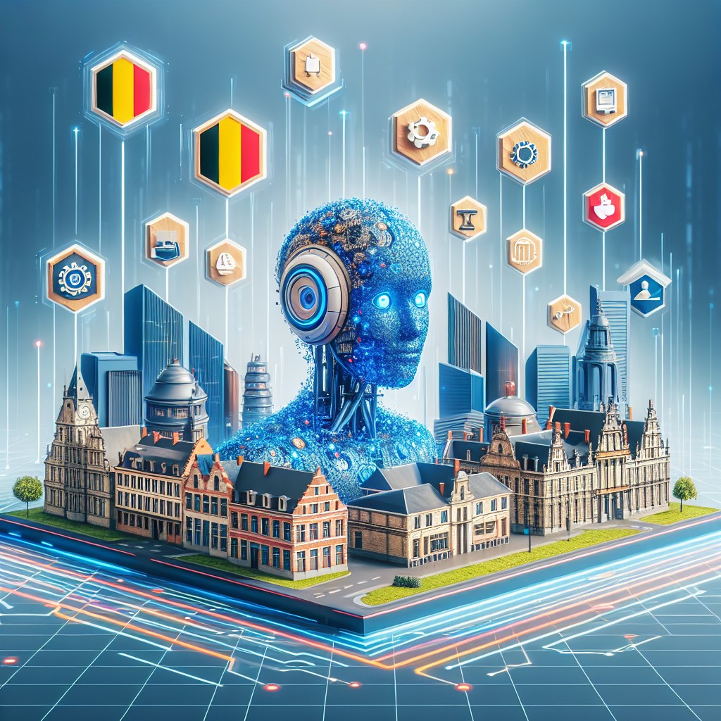 Couverture représentant l'intégration de l'intelligence artificielle dans la création de sites internet, avec des éléments graphiques modernes et des entreprises wallonnes en arrière-plan.