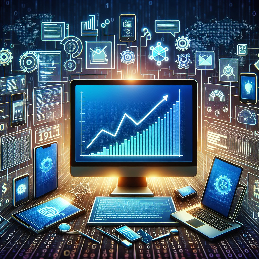 Image de couverture représentant l'impact du développement web sur l’économie digitale avec des éléments comme des graphiques de croissance et des dispositifs numériques.