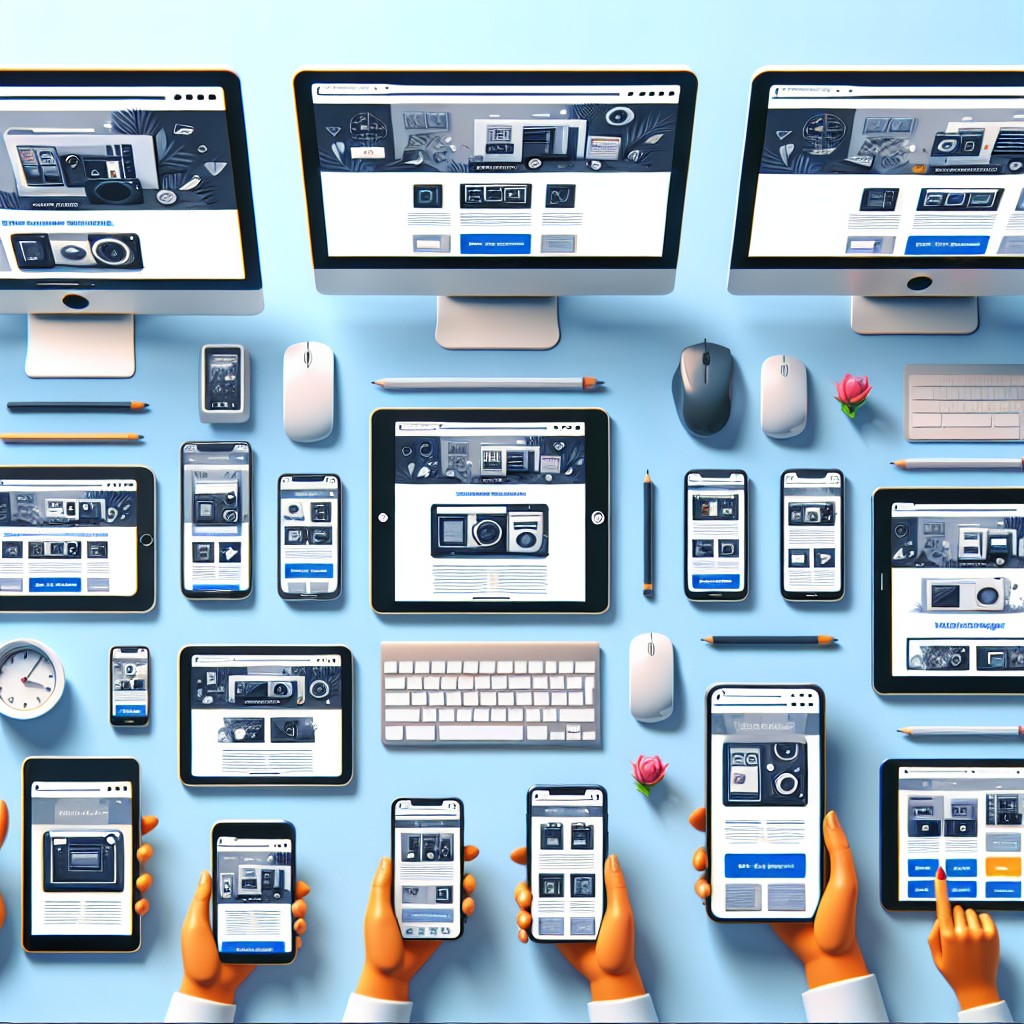 Image représentant des appareils mobiles et ordinateurs affichant un site web adapté à différentes tailles d'écran.