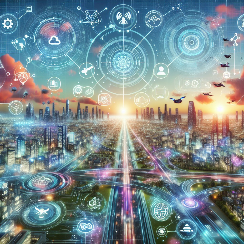 Vue futuriste d'éléments digitaux symbolisant l'innovation technologique pour 2024.