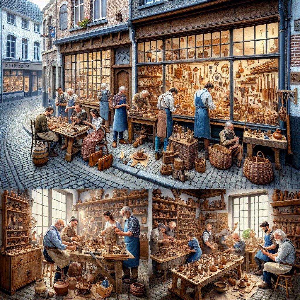 Une image montrant des artisans au travail dans une boutique traditionnelle de Namur, révélant la créativité et la culture locale.