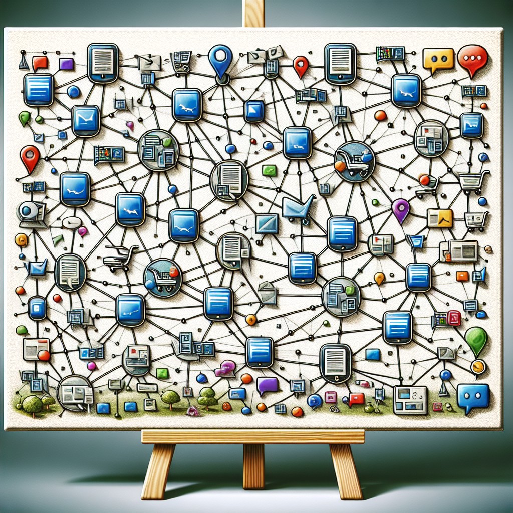 Couverture montrant une toile de liens connectant des icônes de sites web divers, symbolisant la stratégie de liens