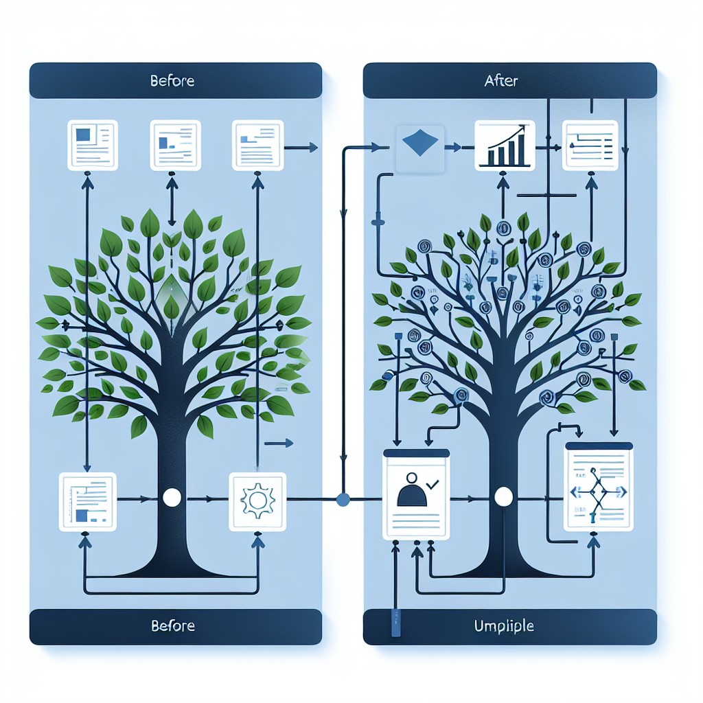 Schéma illustratif d'un arbre de décision avant et après le pruning, montrant la simplification du modèle.