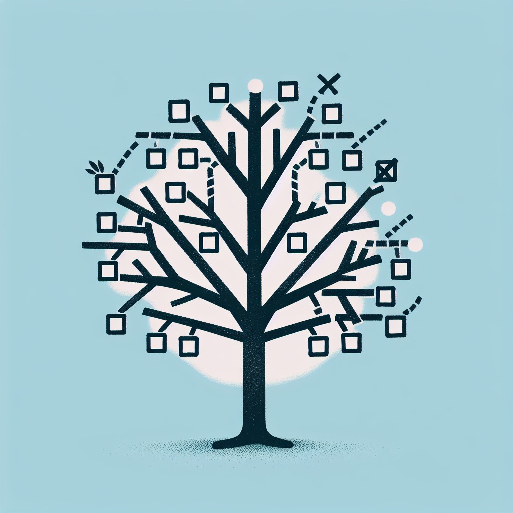 Illustration d'un arbre de décision simplifié par le pruning, mettant en évidence la réduction des branches complexes.