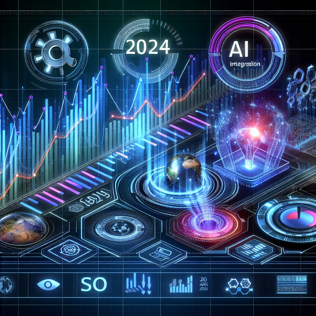 Un graphique futuriste montrant les évolutions technologiques en marketing digital en 2024.