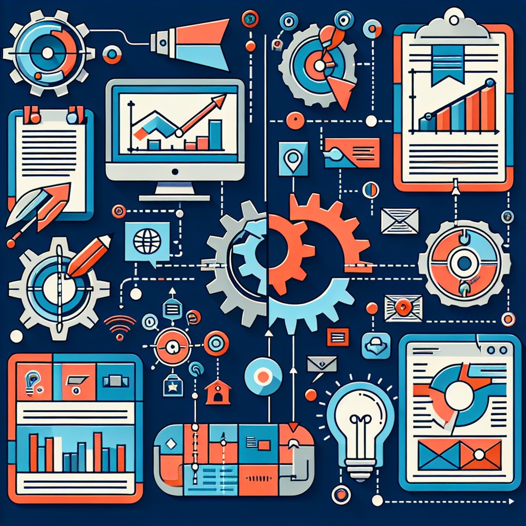 Image représentant une stratégie de contenu numérique efficace, illustrée avec divers formats comme des articles, vidéos et infographies.