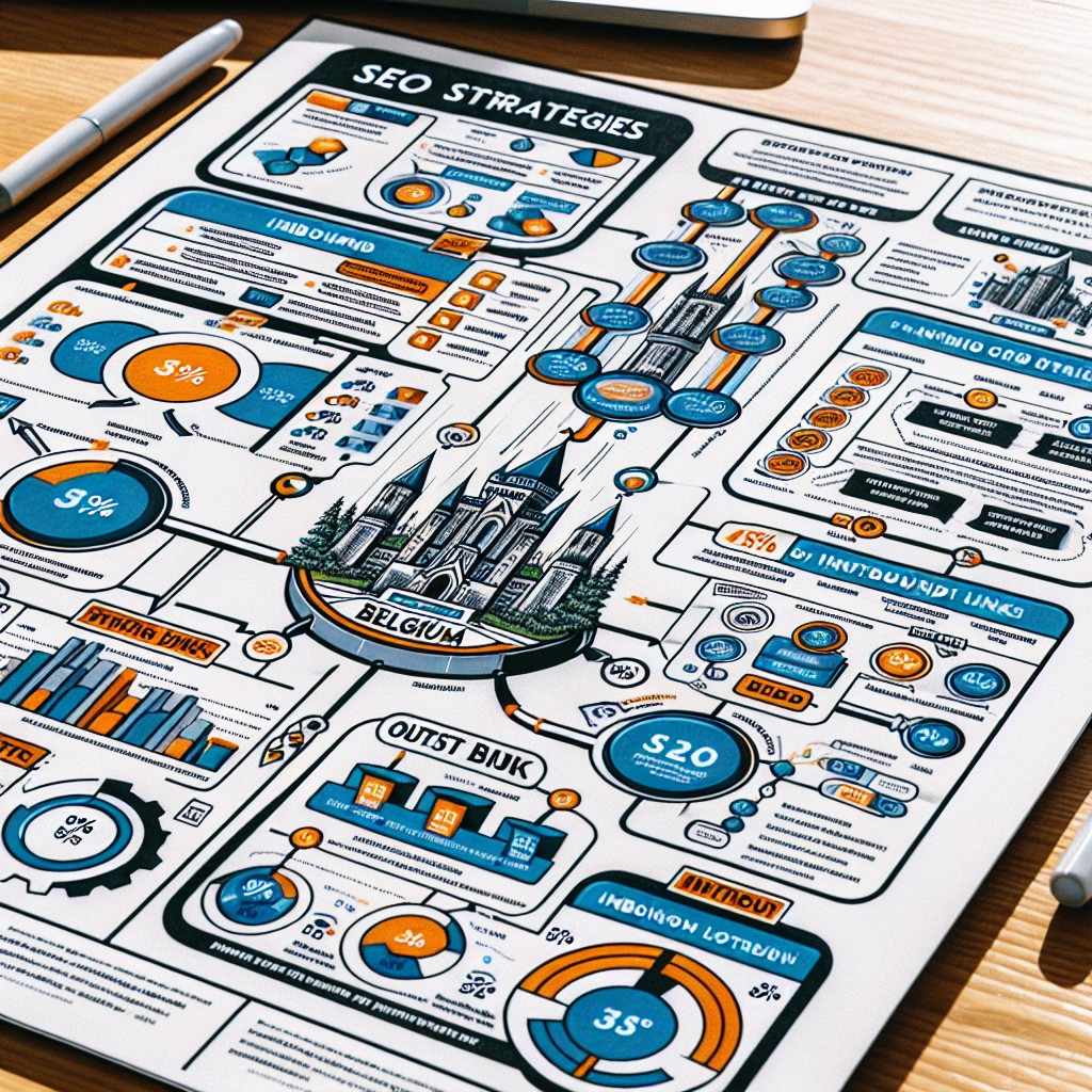 Un graphique illustrant les stratégies de SEO en Belgique et l'importance des liens entrants et sortants.