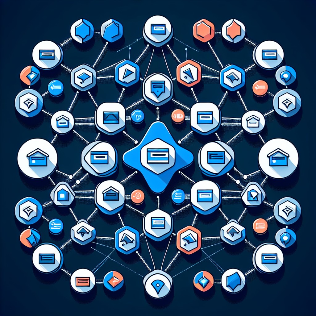 Illustration d'un réseau de liens entre différents sites web symbolisant les backlinks.