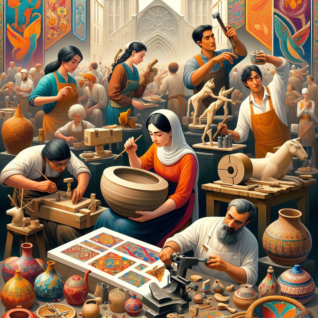 Image de couverture montrant des artisans au travail lors du festival 'Namur en Mai', entourés de leurs créations artisanales colorées et uniques.