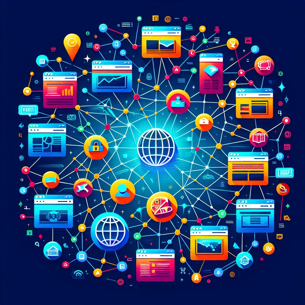 Une illustration représentant la création de liens entre différents sites web, symbolisant le netlinking.