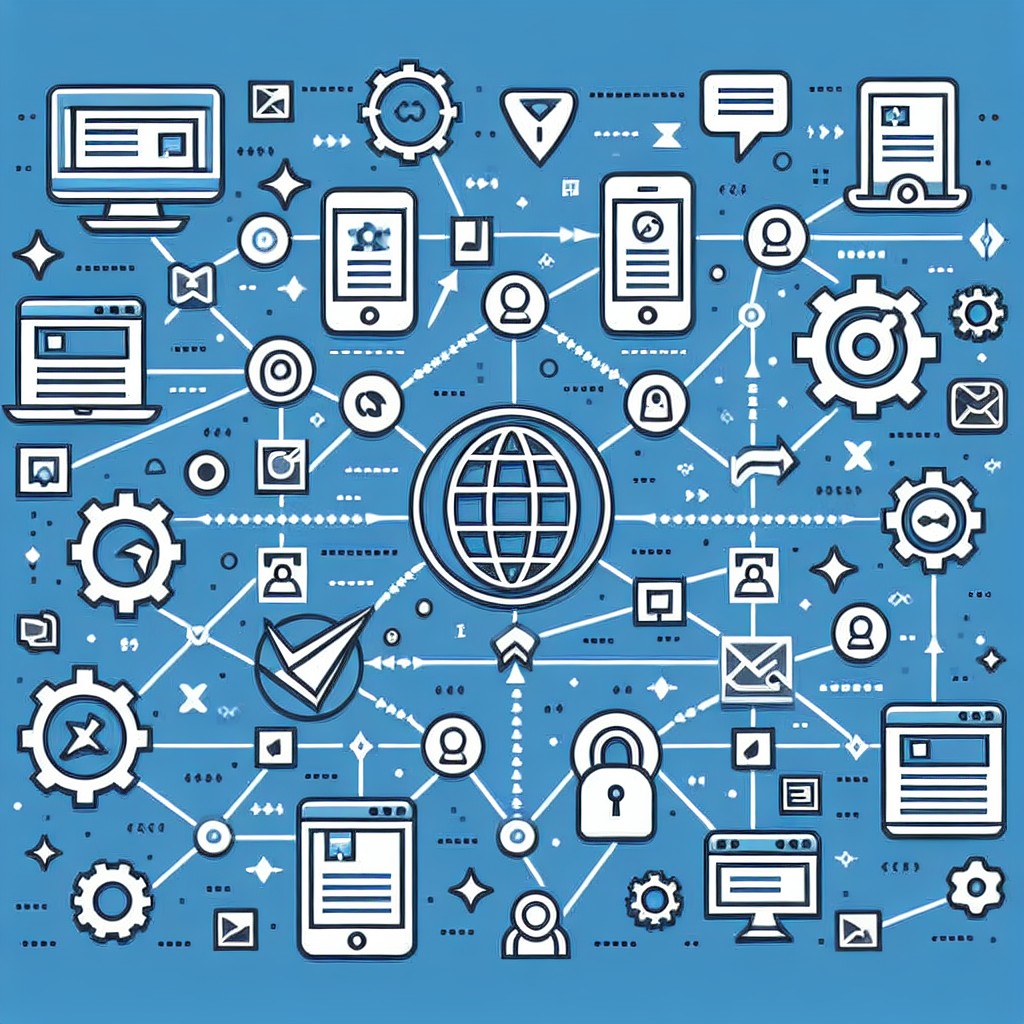 Illustration d'un réseau de liens connectant divers sites web, symbolisant l'impact du netlinking sur le SEO.