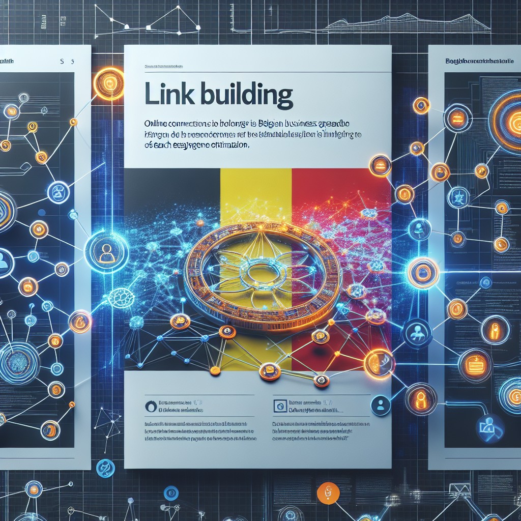 Couverture d'un article sur l'importance du netlinking pour les entreprises belges, montrant des connexions en ligne et un diagramme SEO.