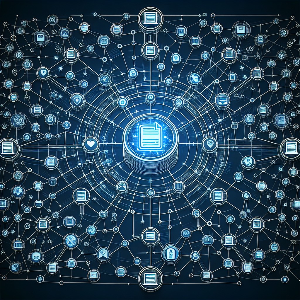 Illustration d'un réseau de liens se connectant vers un site web central, symbolisant l'importance du netlinking pour le SEO.