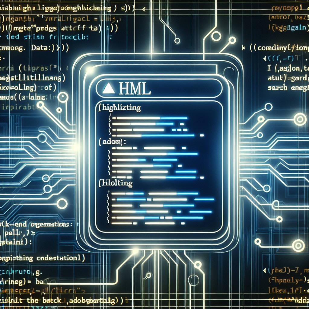 Une illustration montrant l'optimisation des balises HTML pour le SEO, avec des balises mises en évidence sur un code informatique.