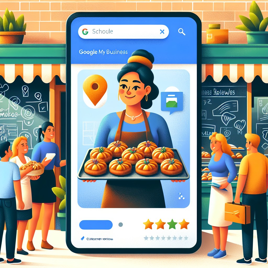 Image de couverture représentant une entreprise locale utilisant Google My Business pour attirer des clients, avec des éléments visuels comme des cartes interactives et des avis clients.