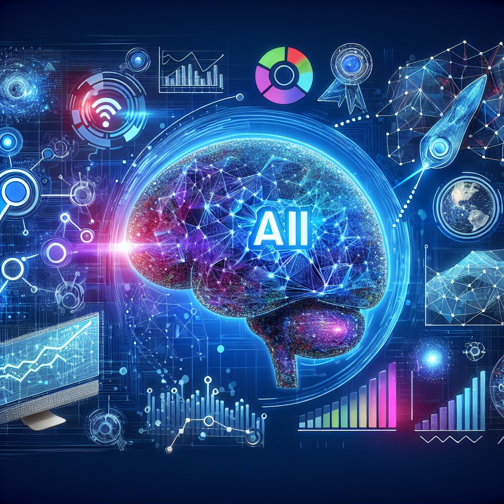 Une illustration abstraite montrant l'impact de l'intelligence artificielle sur l'optimisation locale et le marketing digital