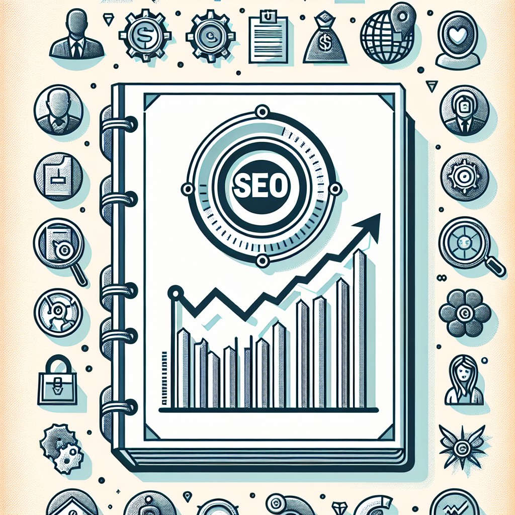 Couverture avec graphique de croissance SEO et icônes de PME