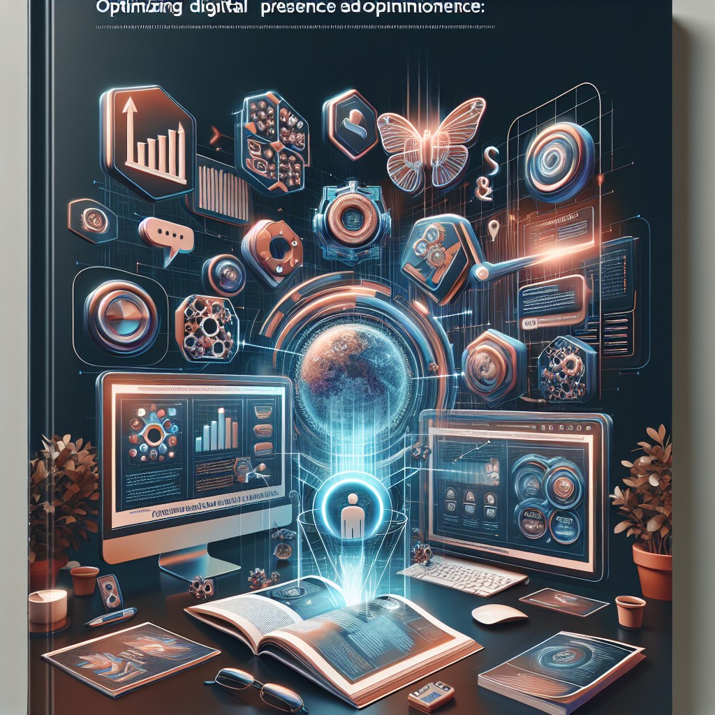 Couverture d'un article sur l'optimisation de la présence digitale avec des éléments de marketing, développement web et gestion client.