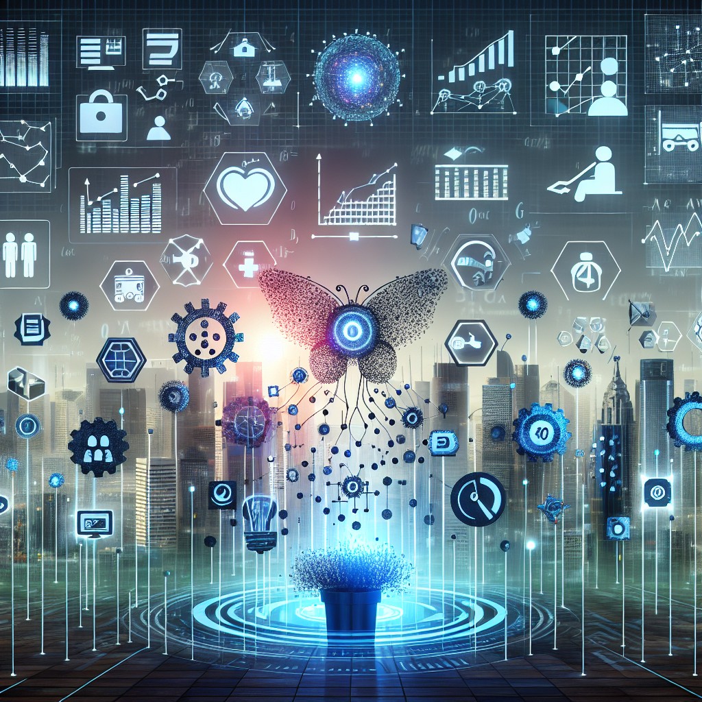 Illustration captivante d'algorithmes de Machine Learning optimisant l'allocation des ressources dans divers secteurs, avec graphiques et icônes représentatifs.