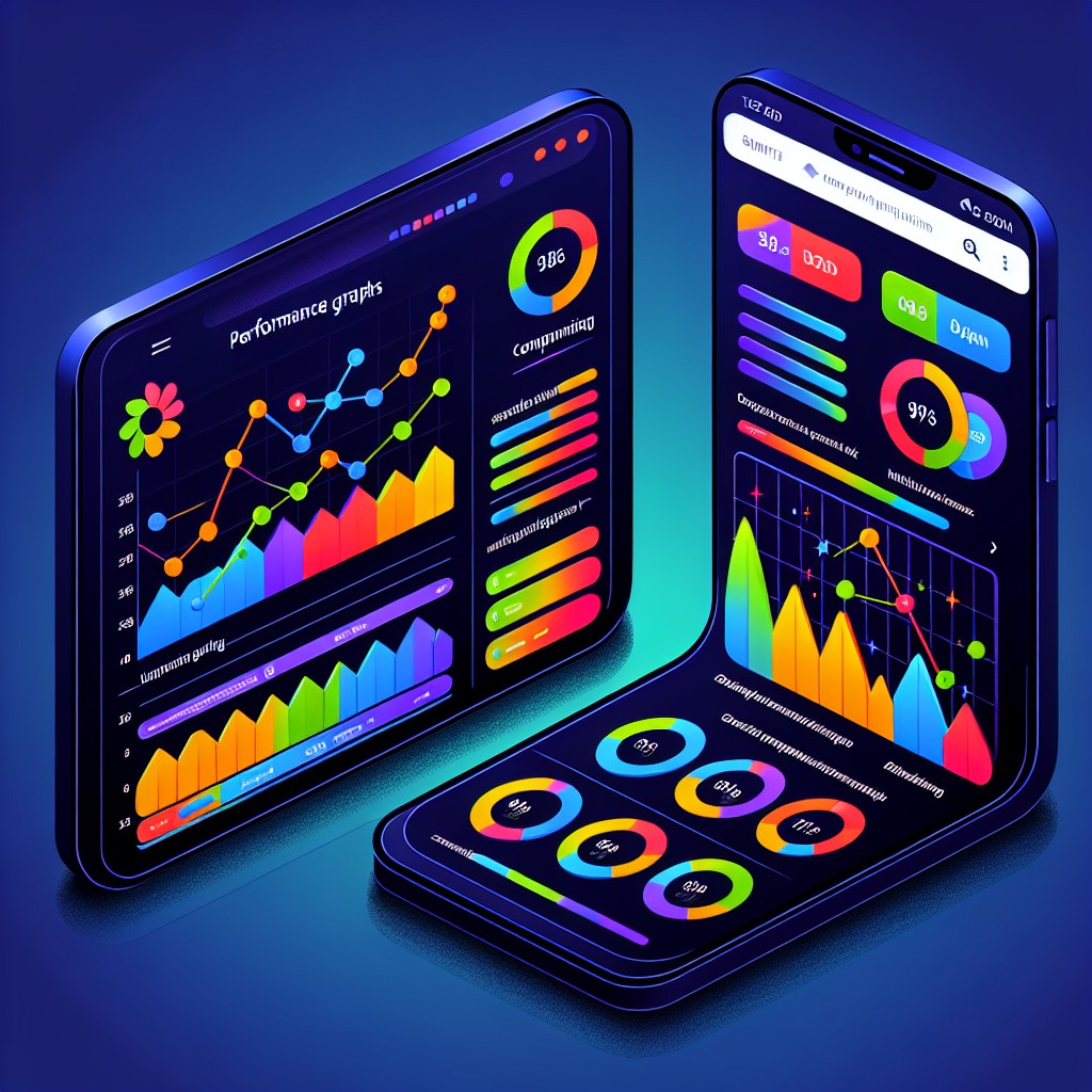 Illustration d'un smartphone affichant une page de site web optimisée pour le mobile avec des graphiques de performance.