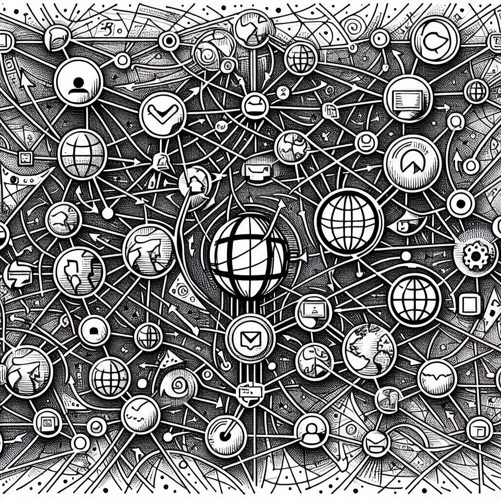 Image illustrant des connexions entre différents sites web pour montrer le concept de netlinking.