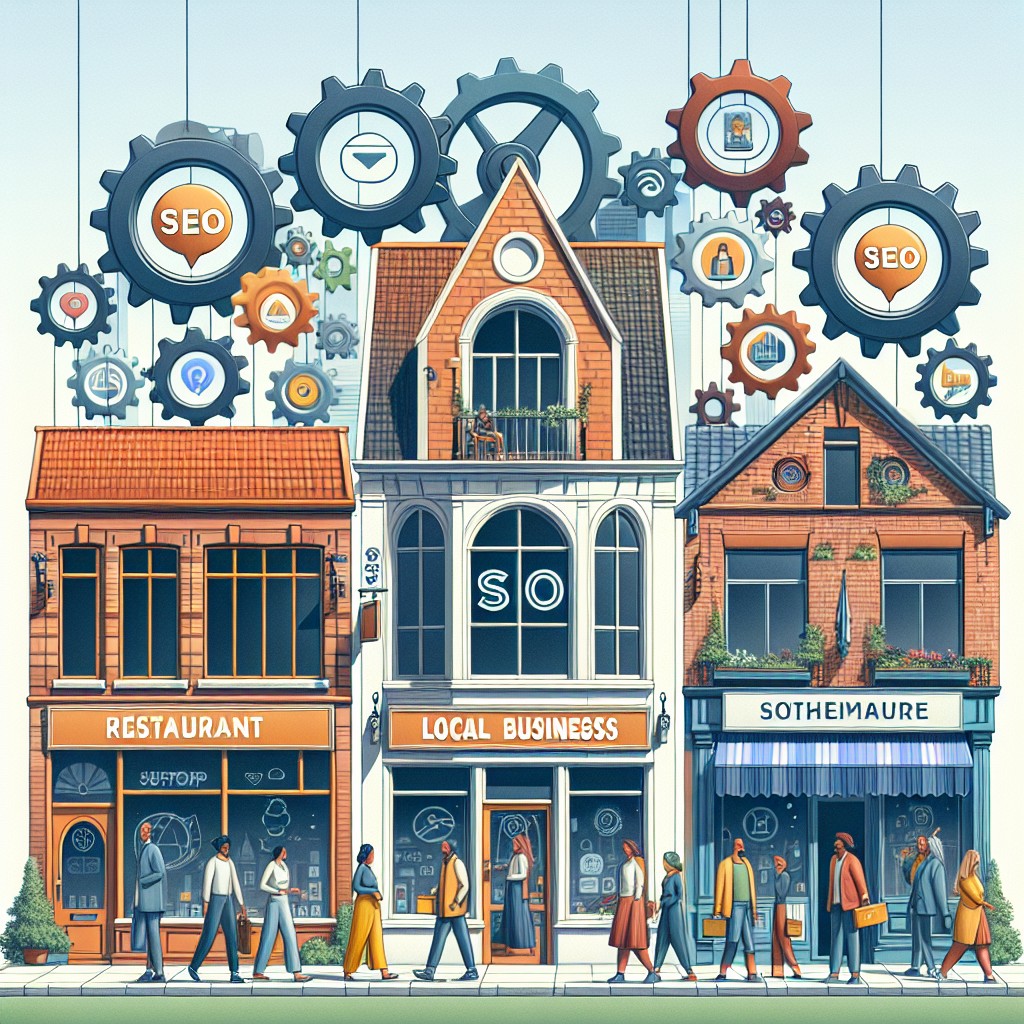 Illustration représentant des entreprises locales en Belgique maximisant leur visibilité en ligne grâce au SEO local.