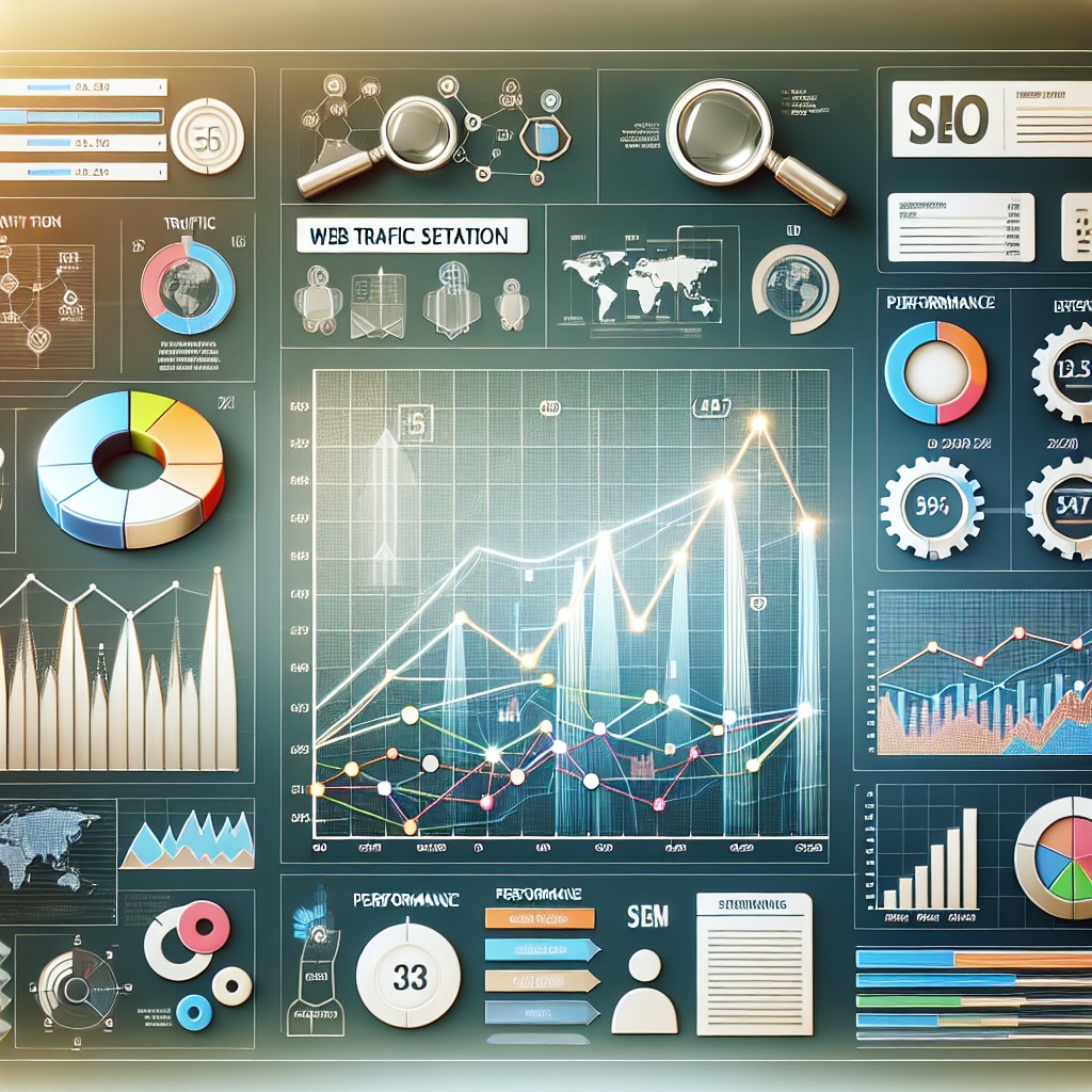 Un graphique illustrant l'importance du SEO avec des statistiques de trafic web et des graphiques de performance.