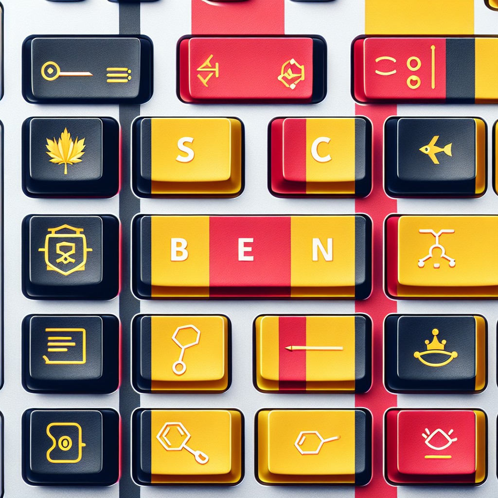 Graphique illustrant l'optimisation SEO technique sur un clavier avec des touches représentant les drapeaux belges