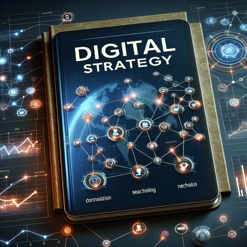 Image de couverture représentant des concepts de stratégie digitale avec des liens et des graphiques SEO.