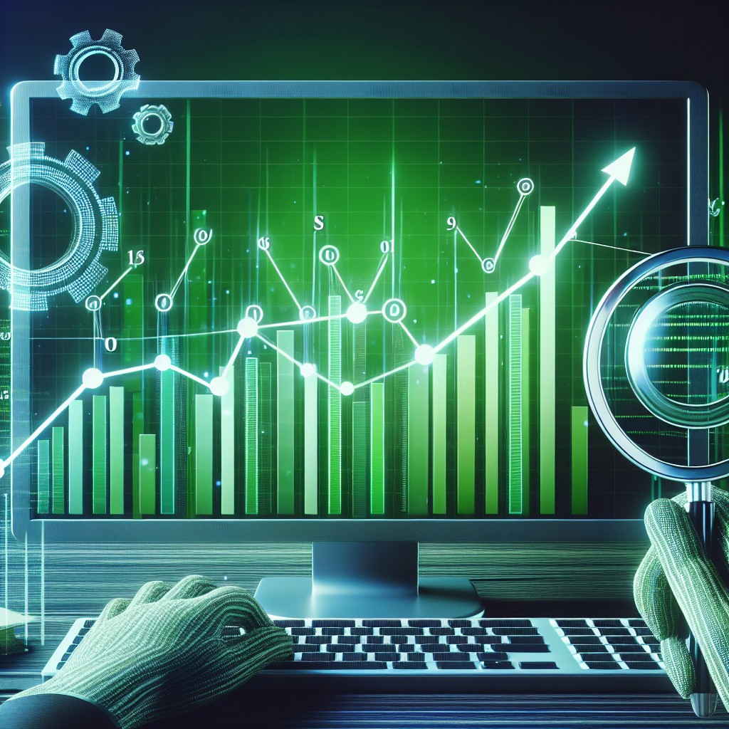 Une image symbolisant l'optimisation SEO avec des graphes et un ordinateur représentant la croissance numérique.