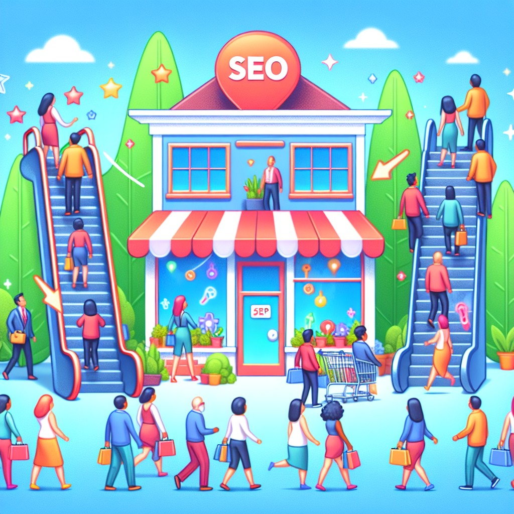 Illustration représentant la montée en puissance d'une petite entreprise grâce au SEO moderne.