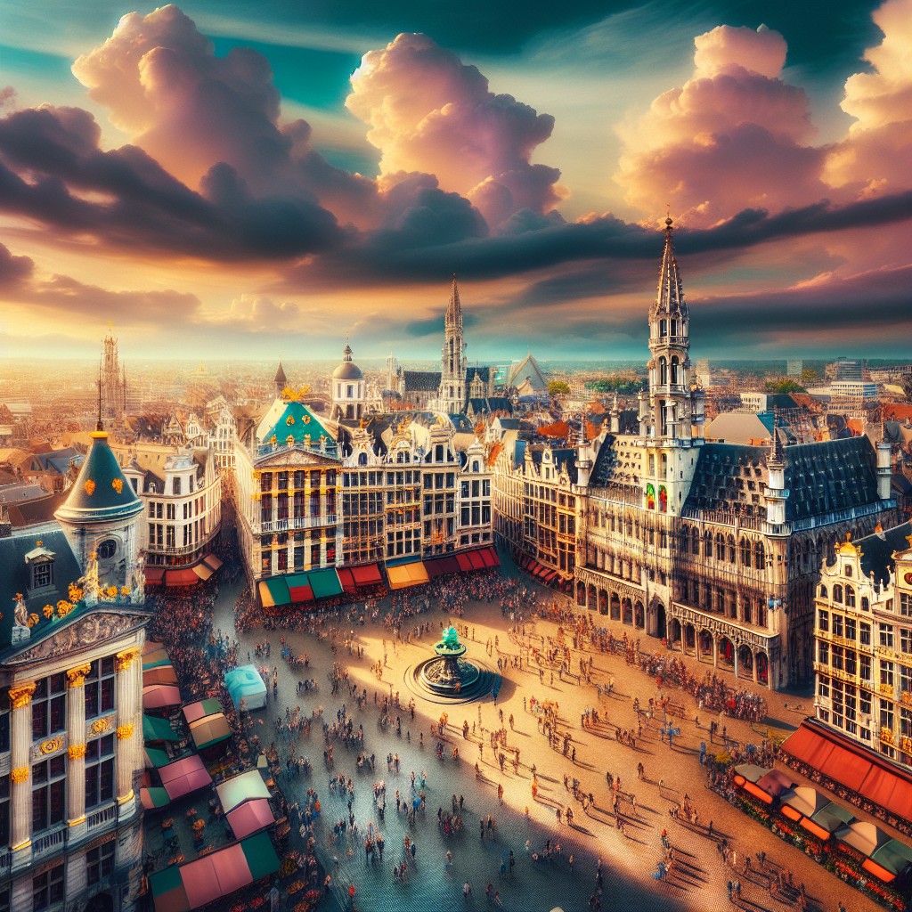 Vue panoramique de la Grand-Place de Bruxelles avec son architecture historique et ses détails vibrants.