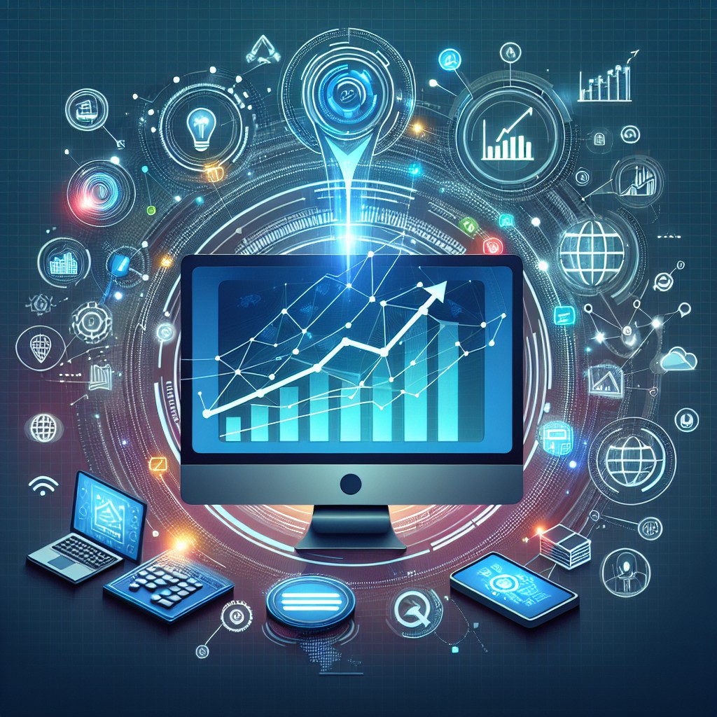 Couverture de l'article illustrant la transformation digitale des entreprises avec des éléments tels que des ordinateurs, des icônes de réseaux et des graphiques de croissance.