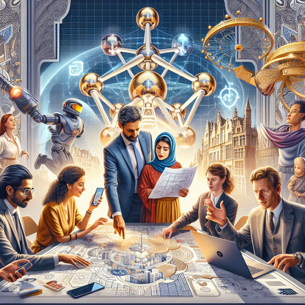 Une image de couverture illustrant des professionnels collaborant sur une stratégie de contenu numérique, avec des éléments visuels représentant la Belgique et des technologies modernes.