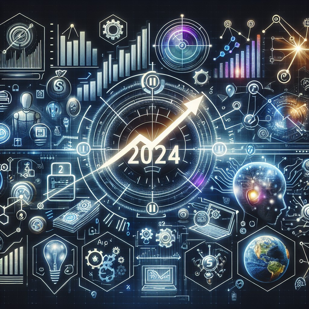 Une image illustrant le concept de planification stratégique pour l'année 2024, intégrant des éléments de technologie et de croissance économique.