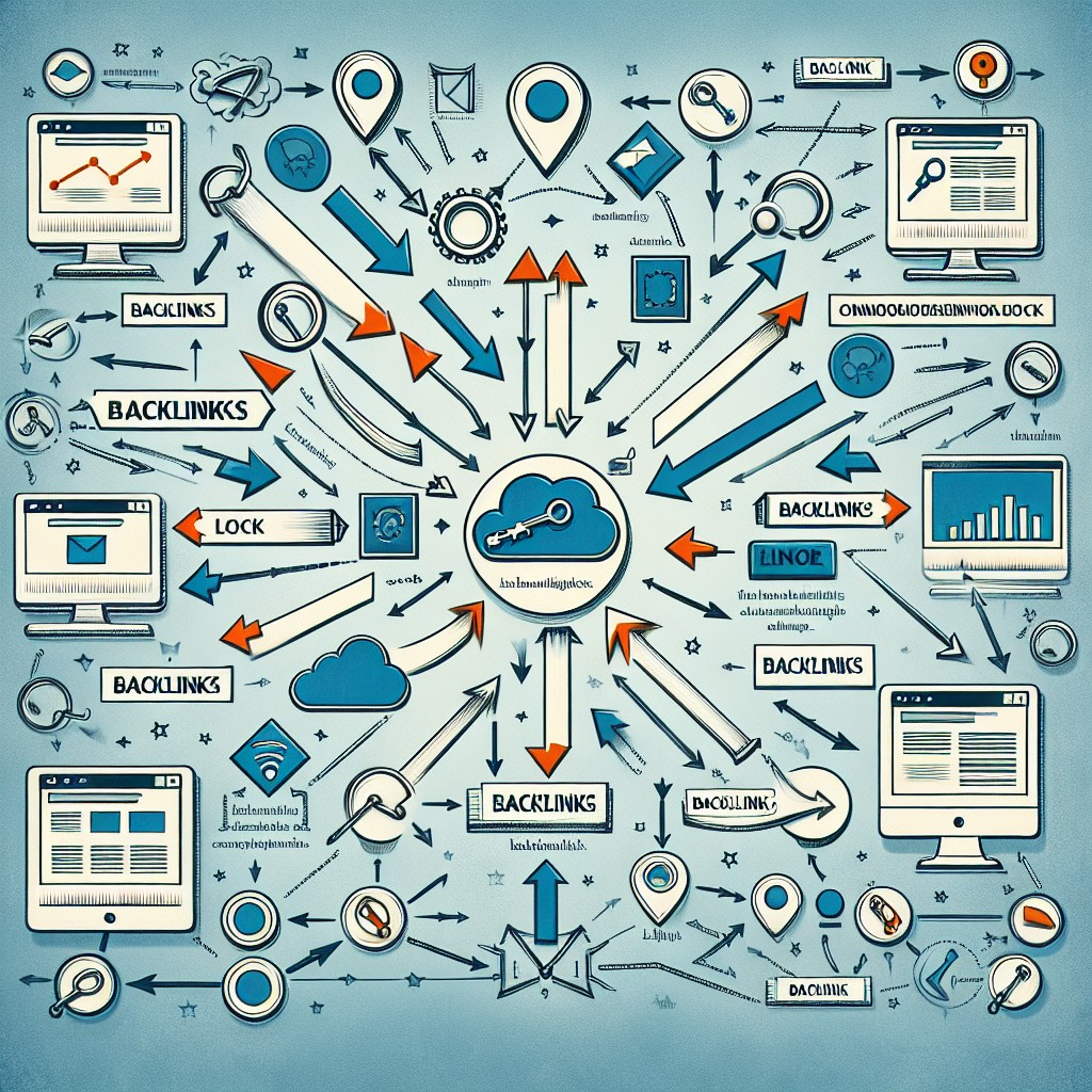 Illustration de divers types de backlinks connectant différents sites web, représentant l'importance et l'impact des backlinks dans le SEO.