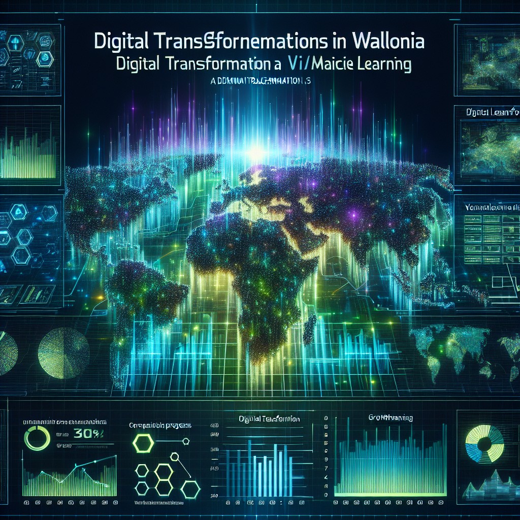 Couverture avec des graphiques de données futuristes illustrant la transformation digitale des entreprises en Wallonie via le Machine Learning.