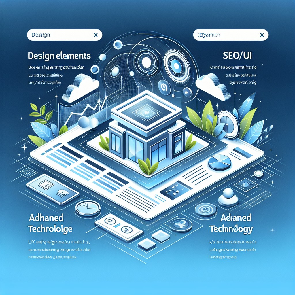 Image représentant un site web moderne et dynamique intégrant des éléments de design, SEO, UX/UI et des technologies avancées.