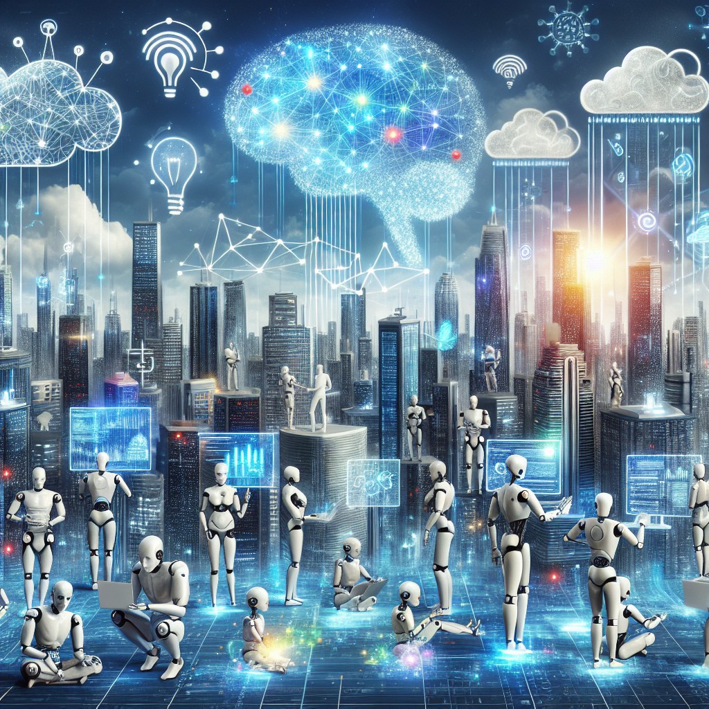 Vibrant digital landscape depicting the integration of AI, machine learning, and cloud solutions reshaping businesses in 2024.