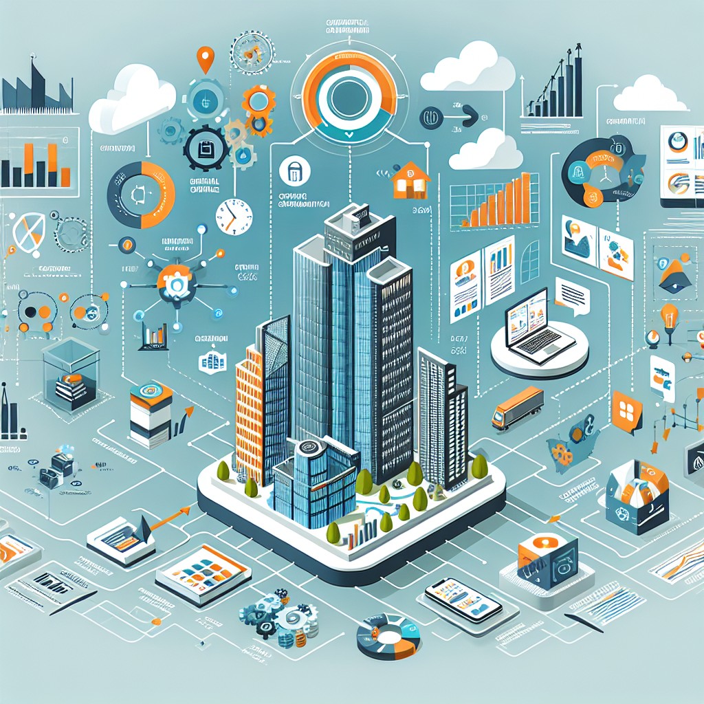 Infographie montrant l'intégration réussie des technologies digitales dans les opérations d'une entreprise moderne.