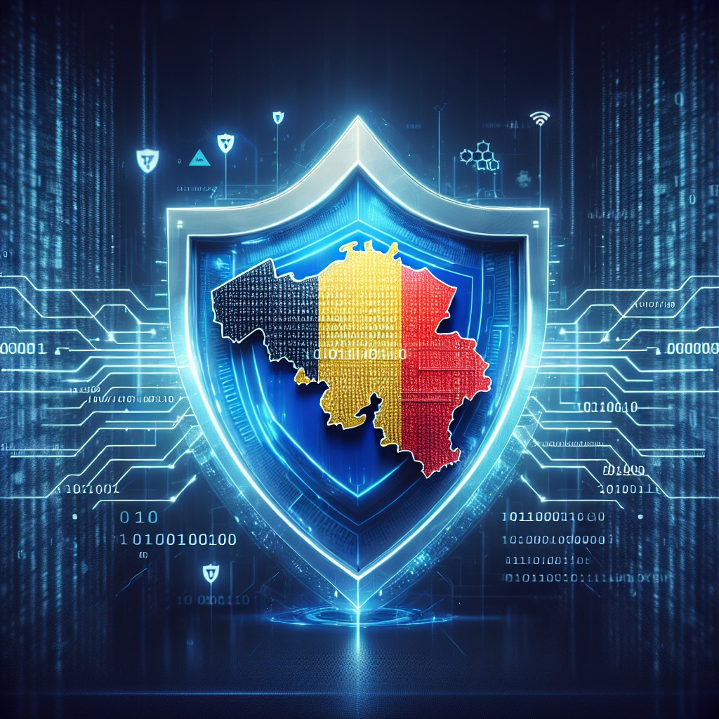 Une illustration représentant un bouclier digital protégeant la carte de la Belgique, symbolisant la cybersécurité.