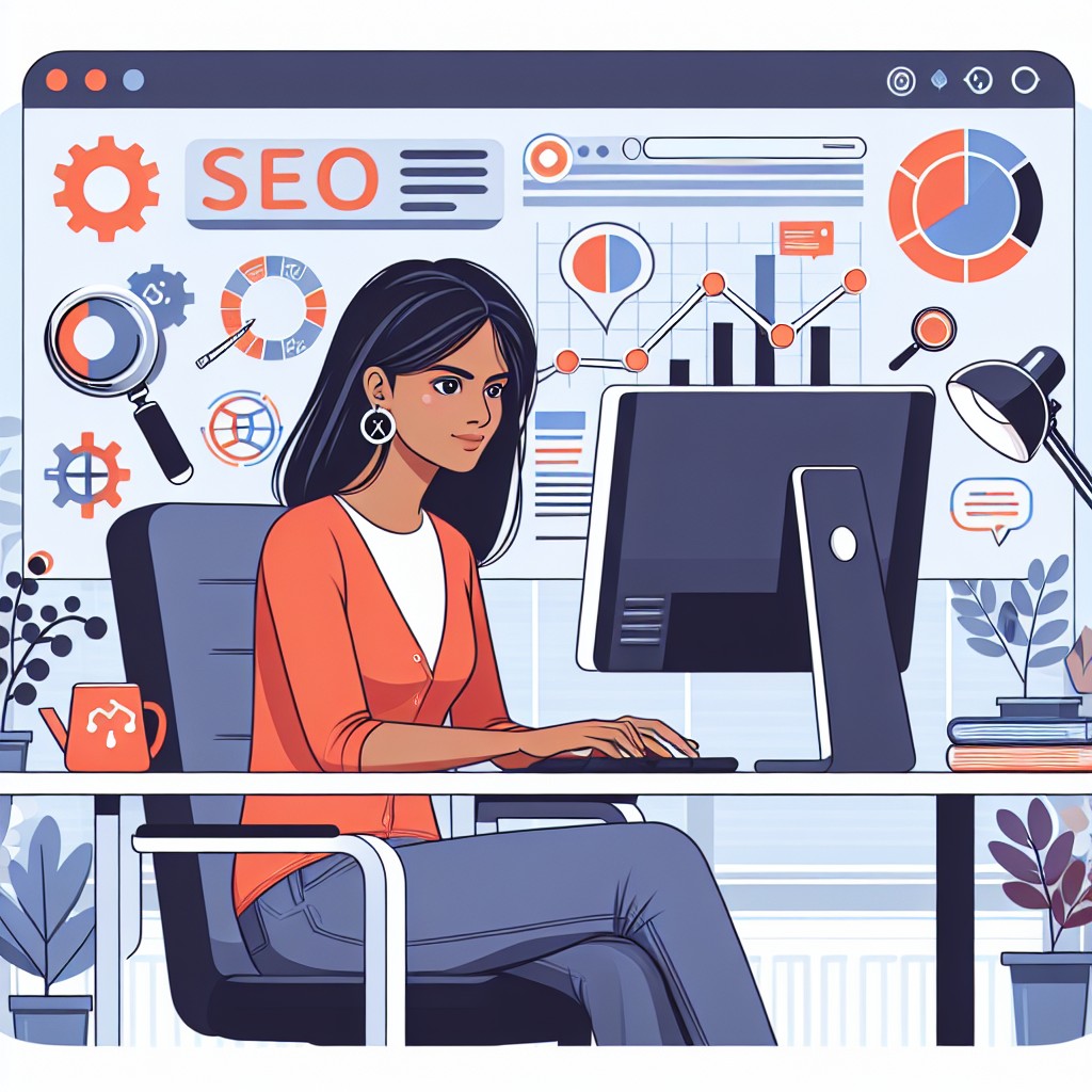 Illustration d'un graphiste utilisant des outils SEO pour améliorer la visibilité en ligne d'une entreprise belge.